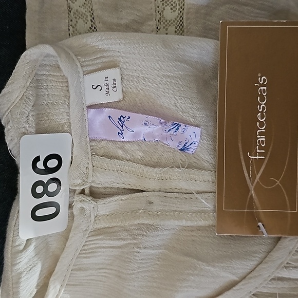 Francesca's Alya Taupe Pleated Gauzy Lace Trim Top Size SM - Picture 12 of 12